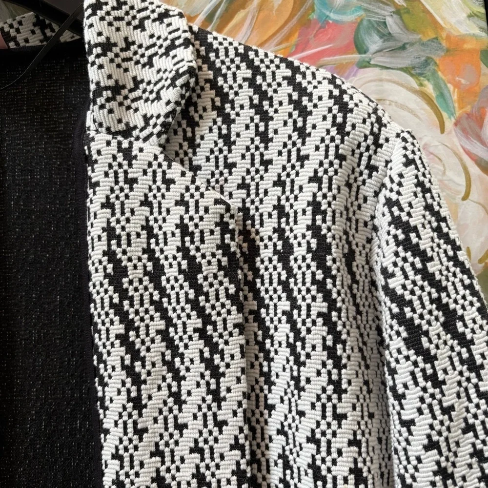 Philosophy Republic Clothing Black White Knit Open Front Jacket Coat XL